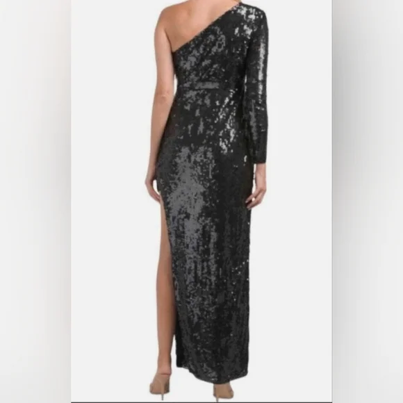 NWT Mac Duggal Elegant Black Sequin One-Shoulder Dress - Size 12 - Picture 3 of 5
